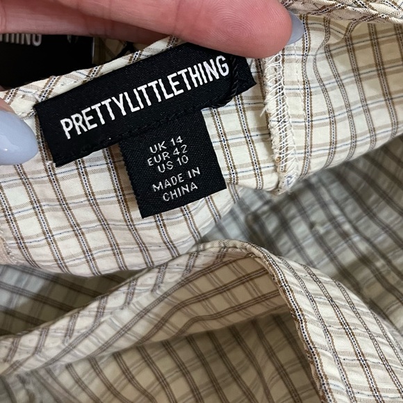 Pretty Little Thing White and Cream Checked Button-Front Sundress - Picture 4 of 4